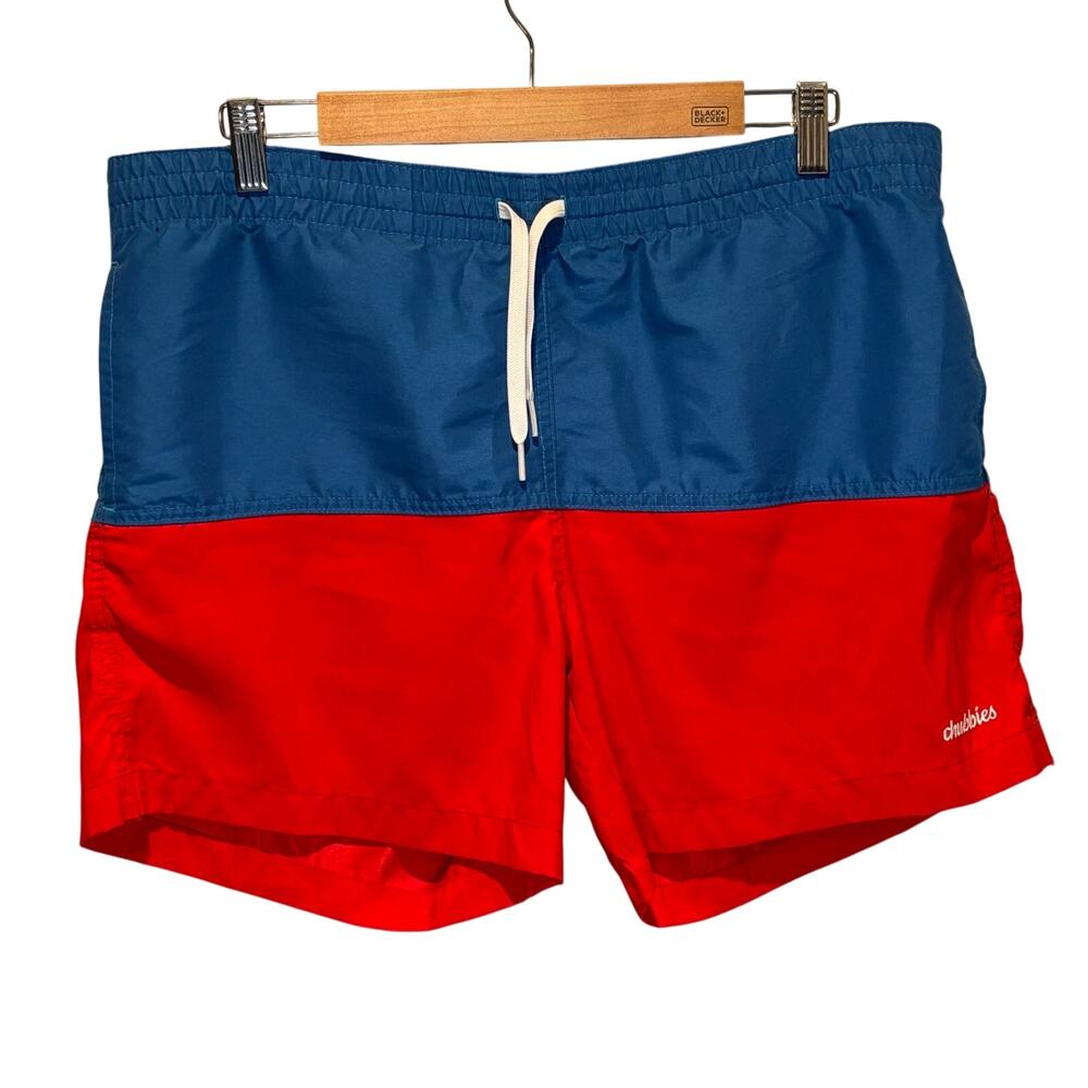 Chubbies Red & Blue Colorblock Swim Trunks - size Medium
